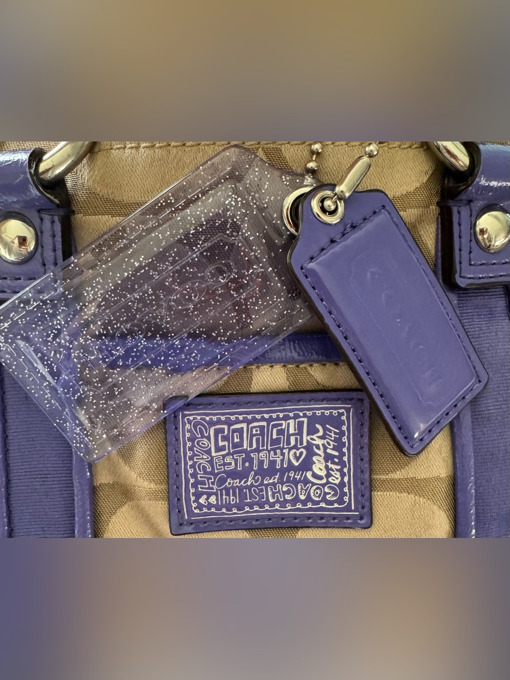 Coach F20101 Poppy Khaki and Purple Signature C Jacquard Canvas Satchel/Tote - Picture 15 of 15